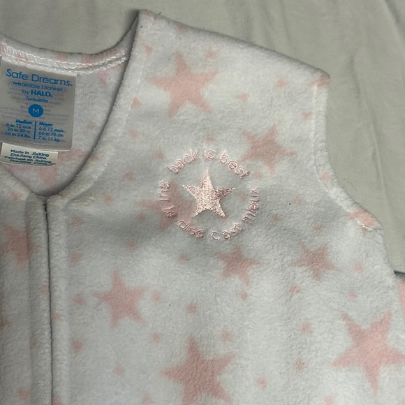 Halo - Pink and White Star fleece Sleep Sack with reverse Zipper. 6-12 months - Picture 3 of 4